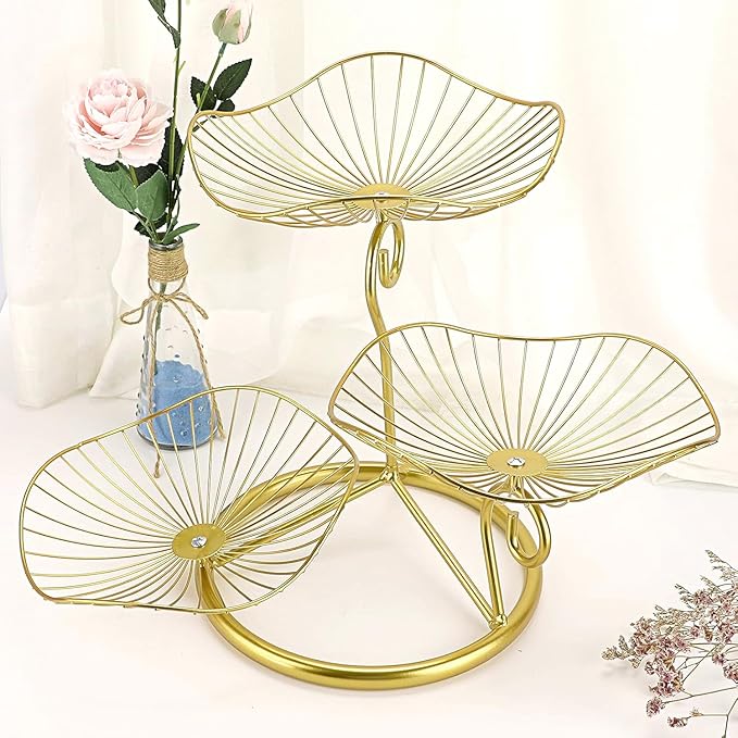 OwnMy 3-Tier Fruit Basket Stand Decorative Iron Fruit Bowl, Metal Wire Fruit Holder Storage Trays Table Countertop Holder for Vegetables Bread Snack, Modern Fruit Bowls for Kitchen Home Use