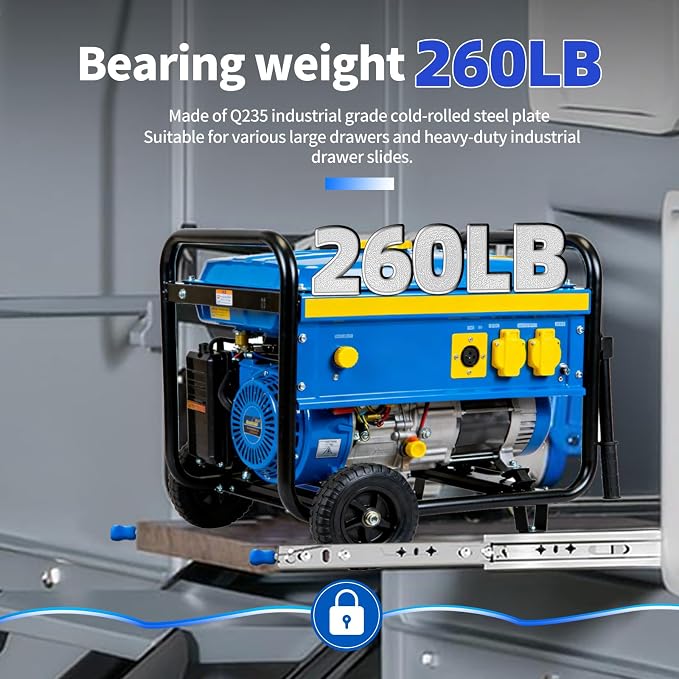 SLIDEWAY 260 Lbs Heavy Duty Locking Drawer Slides 1 Pair 12 14 16 18 20 24 26 30 32 40 Inch Full Extension Ball Bearing Sliding Rails Cabinet Runners Tracks RV Glides (53mm Wide with Lock)-34"