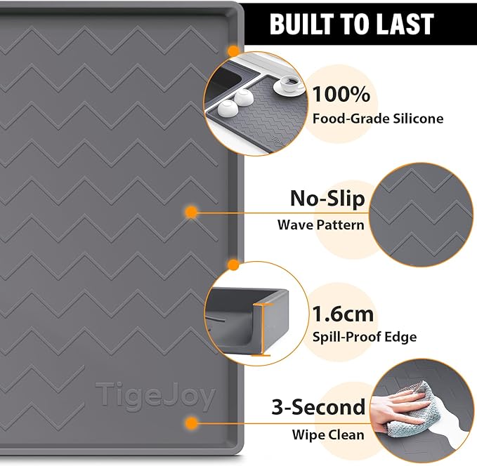TigeJoy 25" x 22" Under Sink Mats for Kitchen Waterproof, Leak-Proof Silicone Mat Sink Protector and Cabinet Liner, Kitchen Essentials Organizer and Storage, Boot or Shoe Tray, Pet Feeding Mat