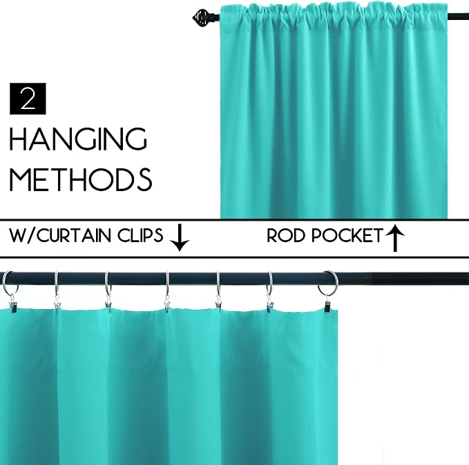 KOUFALL Turquoise Curtains for Laundry Room Windows,Cabinet Curtains for Under Kitchen Sink Shelves,Blue Green