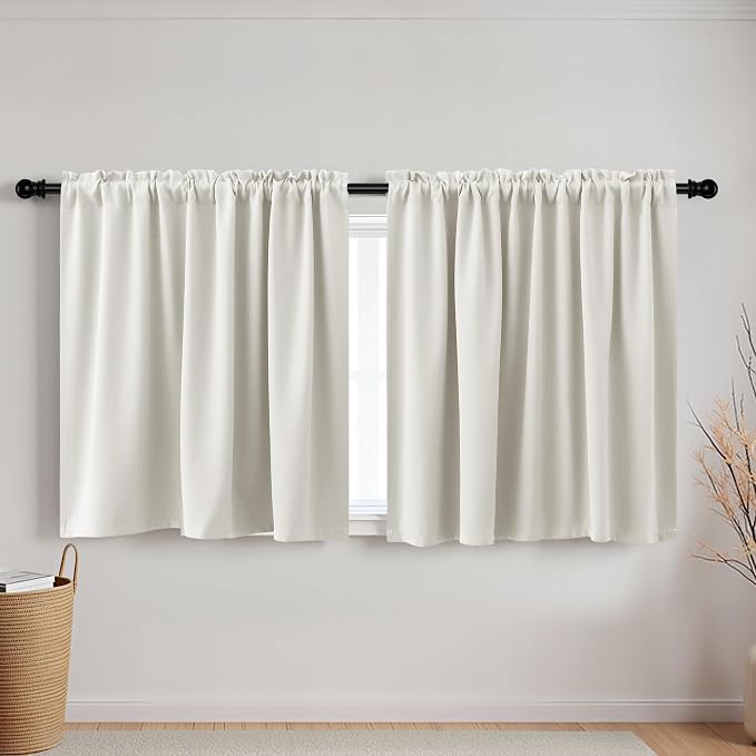 KOUFALL Beige Short Curtains for Bedroom 2 Panels Set Blackout Curtains for Bathroom RV Camper Kitchen Small Windows Width 52x24 Inch Length