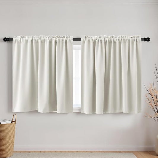 KOUFALL Beige Short Curtains for Bedroom 2 Panels Set Blackout Curtains for Bathroom RV Camper Kitchen Small Windows Width 52x24 Inch Length