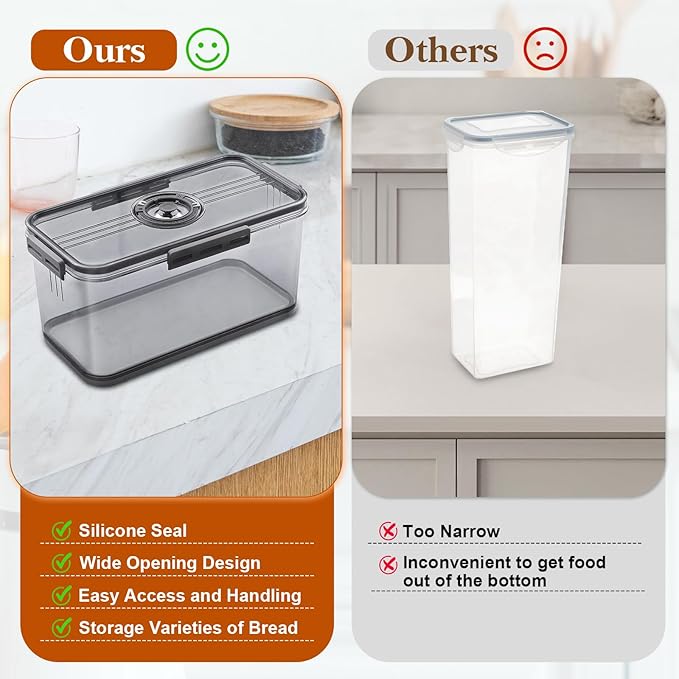 ANYPROLUS Bread Box for Homemade Bread Boxes for Kitchen Counter Airtight, Time Recording Bread Storage Container with Lid, Bread Containers Storage Airtight Loaf Bread Keeper, Dark Grey