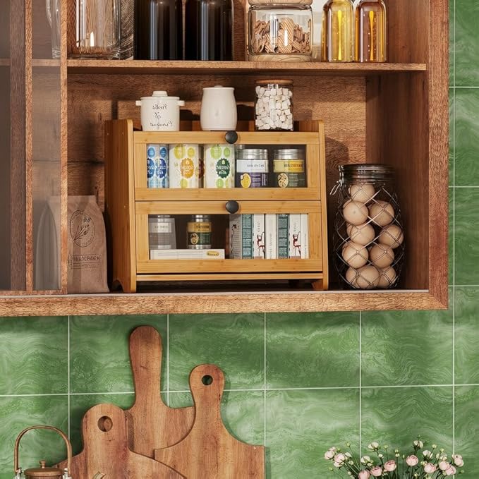 BAMBANG Bread Box for Kitchen Countertop, Extra Large Bamboo Bread Storage Container for Homemade Bread, Double Layer Sourdough Breadox, Bread Bin Organizer for Counter Cabinet Pantry, Natural