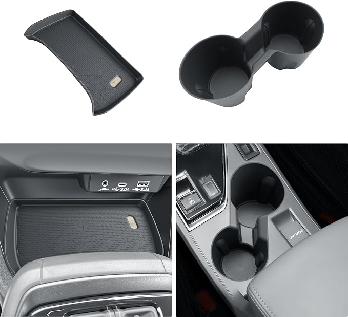 BIBIBO 2024 2025 2026 Crosstrek Center Console Organizer for 2023-2026 Subaru Crosstrek/2024-2026 Subaru Impreza Insert Cup Holder+ Wireless Charging Mats Crosstrek Insert Tray Organizer