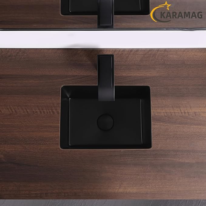 16 Inch Matte Black Undermount Bathroom Sink Small Rectangle Undermount Sink Black Under Counter Bathroom Sinks with Overflow (15-3/4"x11-3/4")