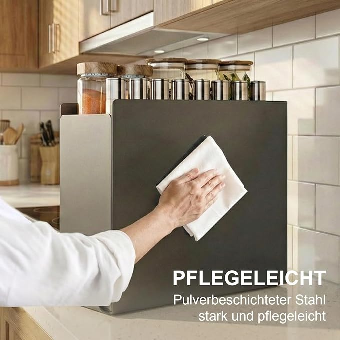 2 Tier No Assembly Pull Out Spice Rack Countertop, Sliding Drawer for Tall Bottles, with Magnetic Panels with Paper Towel Holder and 4 Hooks (Dark Grey, 2-Tier Dark Grey with Accessories)