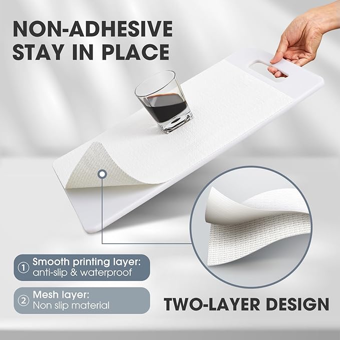 Drawer and Shelf Liner, Non-Slip Kitchen Cabinet Liners Non-Adhesive Thick Strong Grip Waterproof Washable Mats Protect Dresser Shelves Cupboard Bathroom Cabinets, White, 20 in X 20 FT