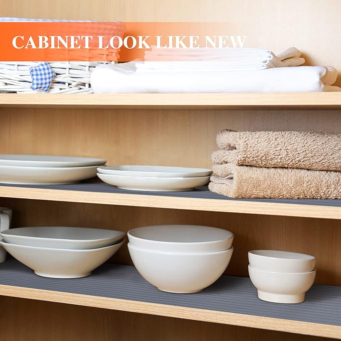 Mcrbeay Shelf Liners for Kitchen Cabinets, Non-Adhesive, 17.5 Inch x 30Ft, Non-Slip Kitchen Drawer Liner, Waterproof Durable Cabinet Liners for Shelves, Pantry, Dark Gray