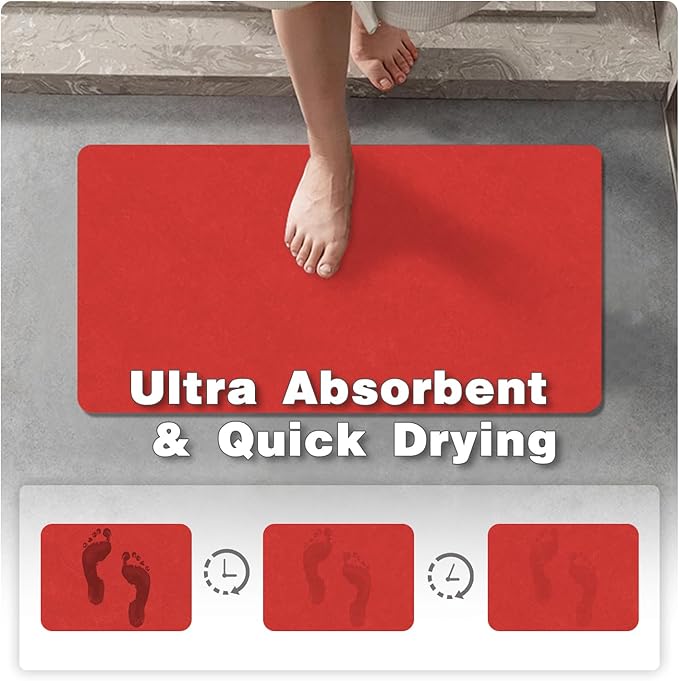 TYUU Bath Mat, Bathroom Rugs Non Slip Washable Thin Absorbent Quick Dry Bath Mat Fits Under Door Bathroom Floor Mat Perfect for Bath, Shower, or Sink 36"x60" Red