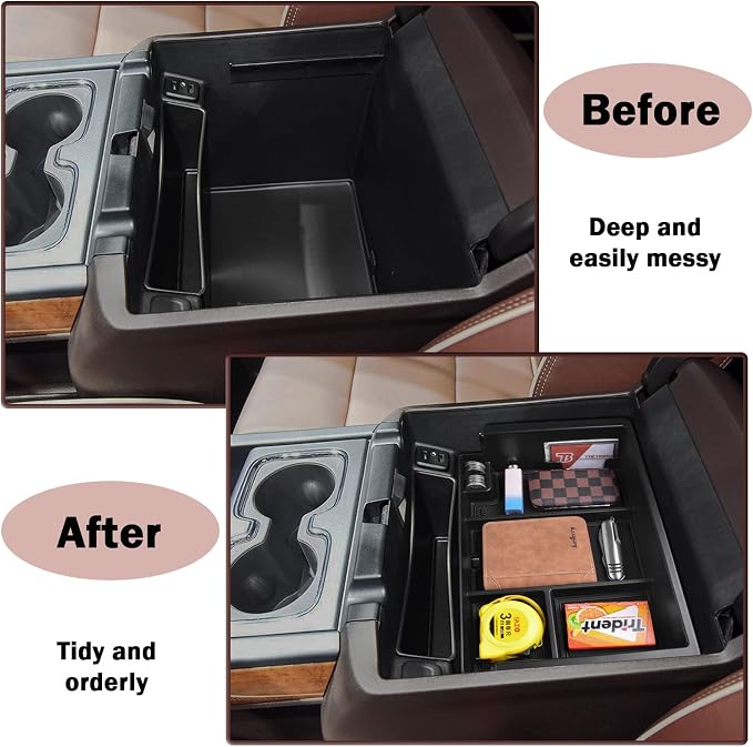 Full coverage Center Console Organizer Compatible with 2014-2018 GMC Sierra 1500 /Chevy Silverado 1500 Accessories 2015-2020 Yukon XL/Tahoe Suburban Insert Armrest Storage ABS Plastic, Black