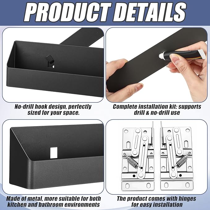 Zonon 1 Set 28 Inch Tip Out Tray for Front Sink Drawer with Hinges and Mounting Plate Includes Screws and No-Drill Adhesive, Metal Pull Out Storage Organizer for Kitchen Bathroom Cabinet