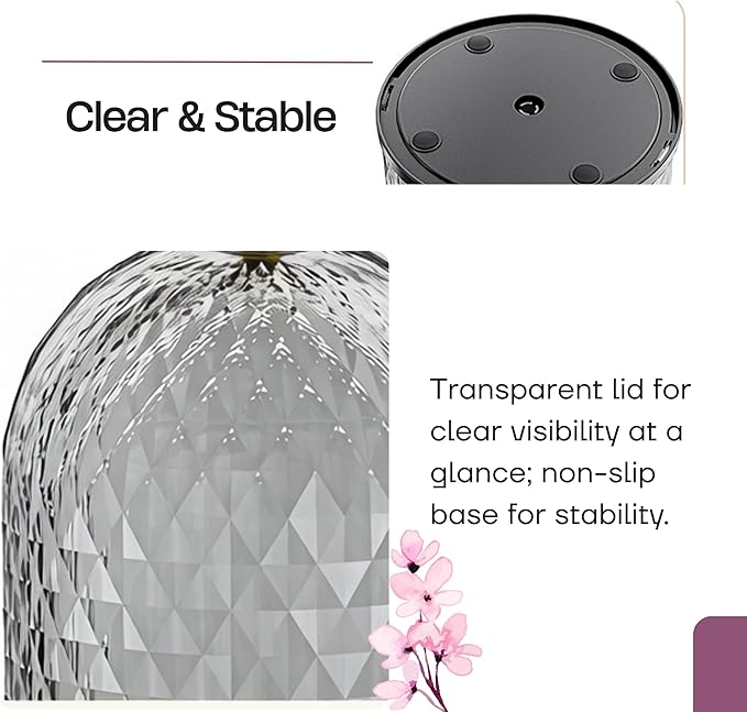 LEFEEL Lumière Mini 360 Rotating Makeup Organizer with Lid, Diamond Cut Cosmetic Organizer - Dustproof Vanity Organizer for Makeup Brushes, Toothbrush & Bathroom Countertop （Black