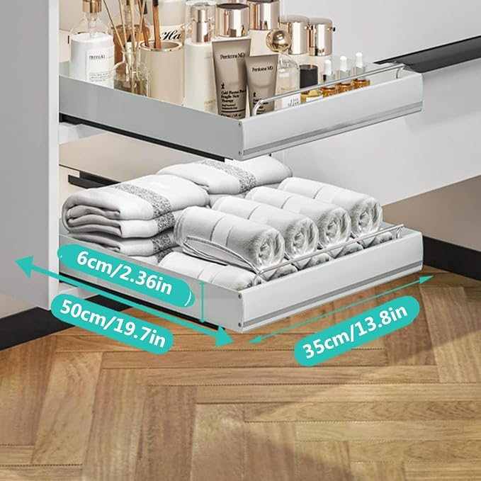 Stainless Steel Pull Out Cabinet Organizer, Pull Out Drawers for Cabinets, Slide Out Drawers for Kitchen Cabinets, Bathroom Cabinet Organizer, Pantry, No Drill,13.8" w*19.7" dx2.36 h