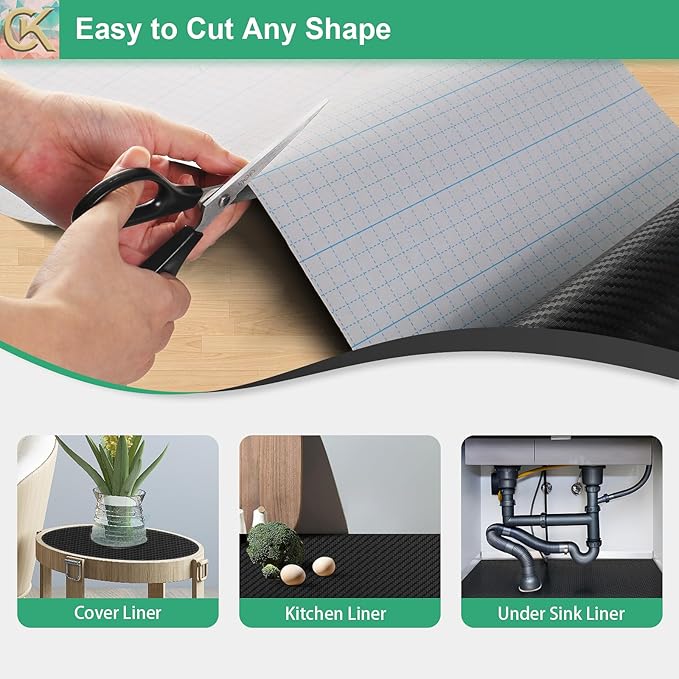 Self-Adhesive Shelf Liner Kitchen Liner, Waterproof Backed Paper Easy Peel and Stick Contact Liner Without Residue for Decor Your Desk Surface, Kitchen Countertops (Black, 35.4 x 118.1 inches)