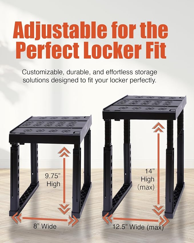 Piffny Locker Organizer Shelf， Adjustable Width and Height, Stackable, Ideal Locker Shelf for School, Office, Gym Lockers, or Even Kitchen Cabinets & Under Sink Organization(White 2 Pack)