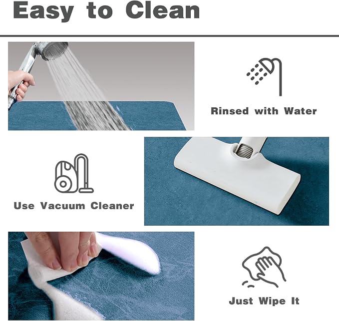 TYUU Bathroom Mat Quick Dry, Bathroom Rugs Non Slip Washable Thin Absorbent Bath Mat Fits Under Door Bathroom Floor Mat Perfect for Bath, Shower, or Sink 24"x60" Denim Blue