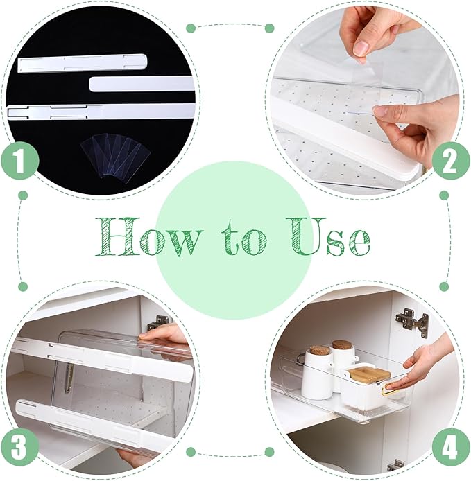 CroBlissful 8 Pcs Adhesive Sliders for Cabinets Pull Out Drawer Organizer Accessories Basket Office Glide Cabinet Tracks Runner Adhesive Drawer Slides Pull Out Replace Guide Rail for Back to School