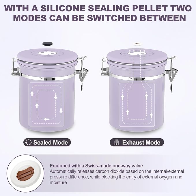 ShanSon Coffee Canister Airtight, Stainless Steel Bean Storage Container with Date Tracker & Scoop, Grounds Sugar Flour Tea Cereal Fits Kitchen Pantry, Ideal Gift for Coffee Lovers,16oz, Purple