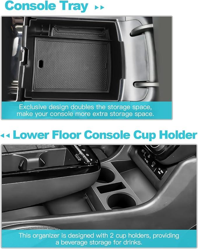 CDEFG 2Pcs Lower Center Console Tray Floor Console Organizer with Cup Holder Compatible with 2025 2026 Hyundai Tucson Limited Accessories Middle Console Storage Box