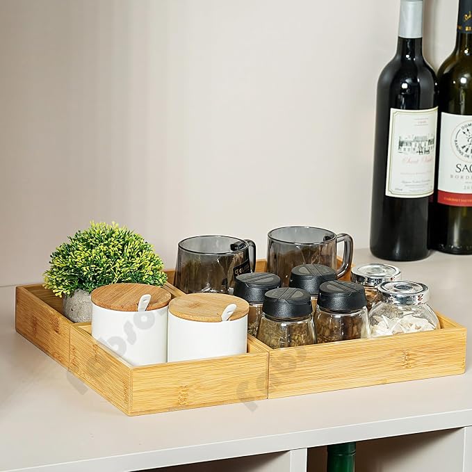 Fabsome Drawer Organizer, Set of 9 Bamboo Wood Kitchen Makeup Desk Junk Tea Drawer Storage Boxes Bins for Cutlery Silverware Utensils Flatware, Small Wooden Container Tray for Bathroom, Office