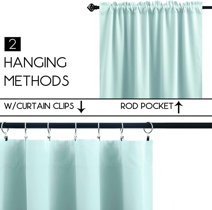 KOUFALL Aqua Curtains for Kitchen Window, Coastal Summer Beach Decor Light Blocking Blackout Bathroom Curtain for Small Windows, 24 Inch Length, Mint Green