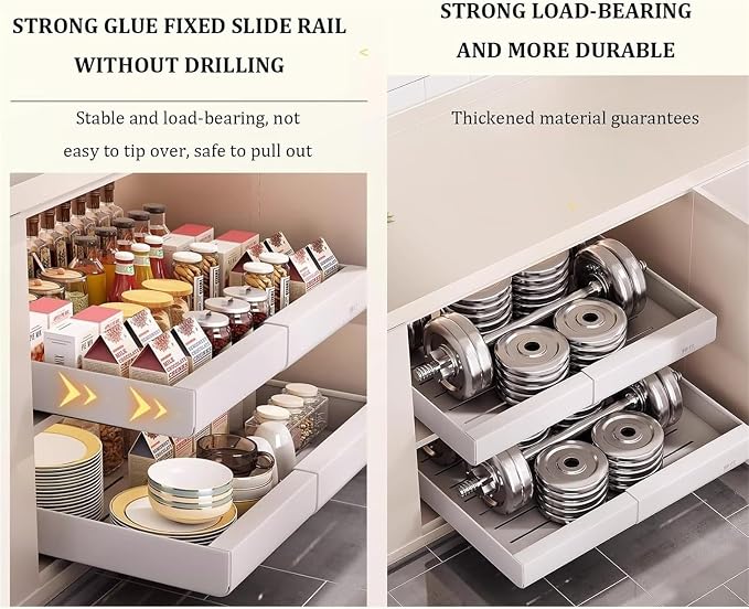 Pull out Cabinet Organizer,Under Sink Organizer, Cupboard Pull Out Storage,Pull Out Drawer Fixed With Adhesive,No Need Drill And Nailing,for Kitchen, Living Room, Home.(18*43*7cm(7.1*16.9*2.7in))