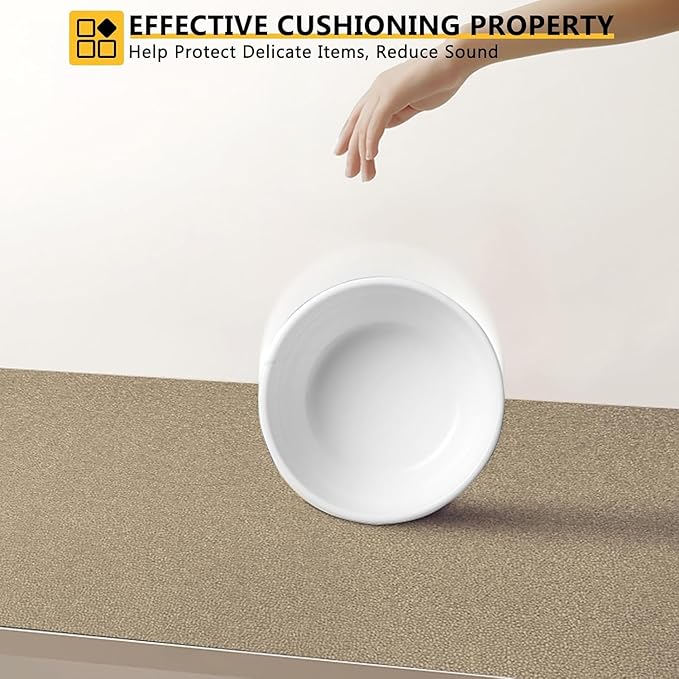 WochiTV Shelf Liner for Cabinets, Drawer Non Adhesive Non Slip Foam Mat for Kitchen, Pantry, Bathroom, Cupboard, Garage, Closet, Shelves, Drawer, Tool Box, Tan 17.5 x 236 inches