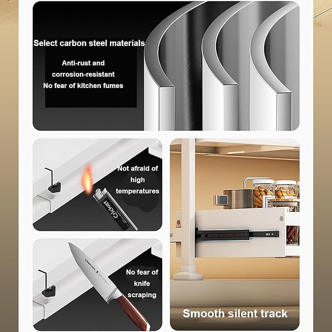 Pull Out Kitchen Cabinet s Sliding Drawers for Cupboard No Drill No Nail Slide Out Storage Solution Black Size S Maximize Kitchen Space Efficiently，White Single Layer_26*42 * 27