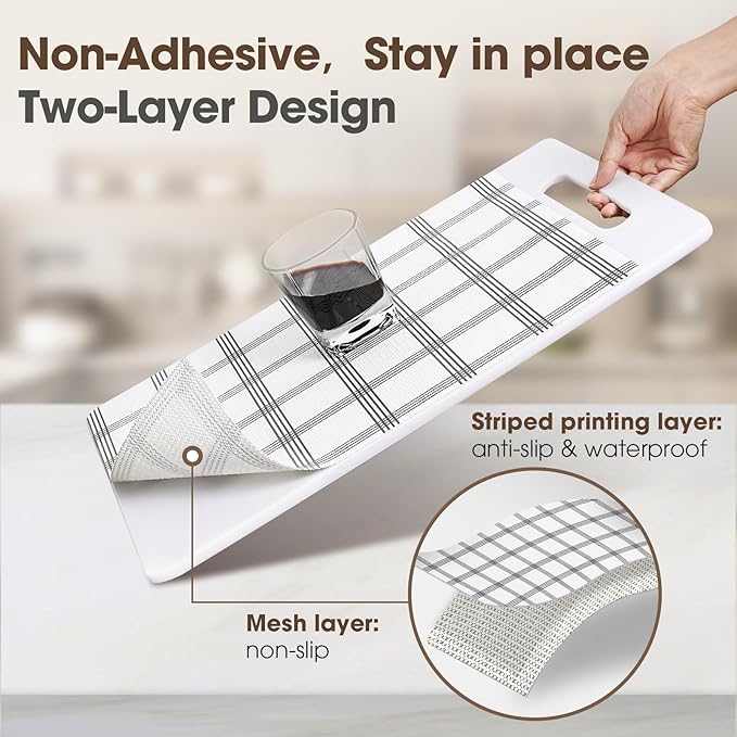 Drawer and Shelf Liner, Non-Slip Kitchen Cabinet Liners Non-Adhesive Thick Strong Grip Waterproof Washable Mats Protect Dresser Shelves Cupboard Bathroom Cabinets, White Stripes, 24IN X 10FT