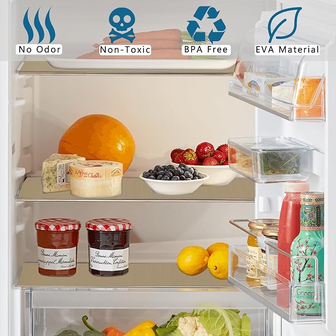 HooTown Kitchen Shelf Liner Drawer Liners, 23.6"W x 196.8"L Non-Adhesive Cabinet Cupboard Liners Refrigerator Waterproof Fridge Mat with Durable Kitchen Cabinet Mat for Drawers, Shelves, Pantry, Khaki
