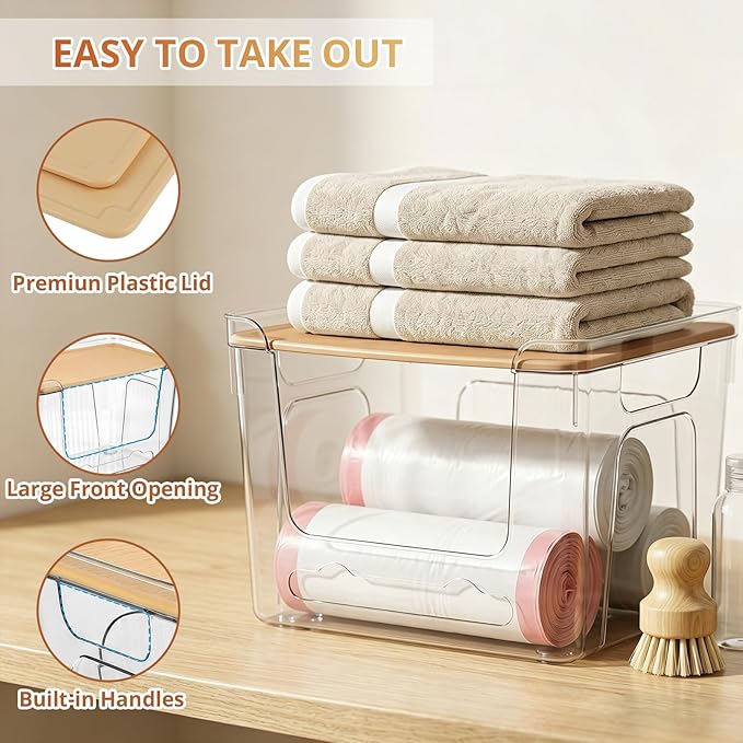 CANTAMI Trash Bag Dispenser with Lid, 2 Pack Plastic Stackable Trash Bag Holder, Extra Large Garbage Bag Dispenser for Kitchen, Laundry Room, Under Sink Organization and Storage