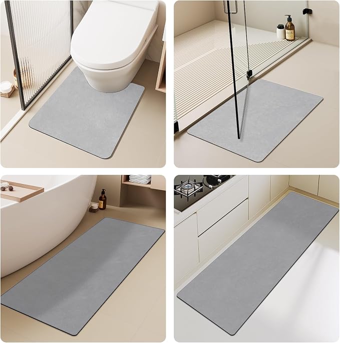 TYUU Toilet Rug, Thin Toilet Rugs U Shaped Washable Non Slip Absorbent Quick Dry Low Pile Toilet Mat, 20"x24" U Shape Light Grey