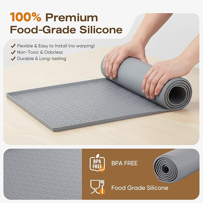 TRZZ Silicone Waterproof Under Sink Mat 28" x 22", Drip Tray and Cabinet Liner for Kitchen and Bathroom, Prevents Water Damage and Organizes Cabinets (Brown)