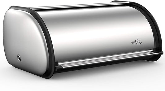 ENLOY Bread Box for Kitchen Counter, Stainless Steel Roll Top Bread Bin, Sliver Bread Storage Holder with Lid, Large Capacity Bread Keeper, 17 x 11 x 7 Inches