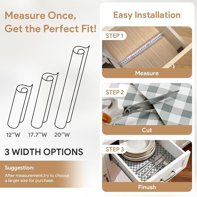 Shelf Liners Non Adhesive 3Rolls*17.7'' X 96'' Drawer Liner for Kitchen Cabinets, Waterproof Shelf Liners Durable Anti-Slip for Kitchen Cabinets Cupboard Liner