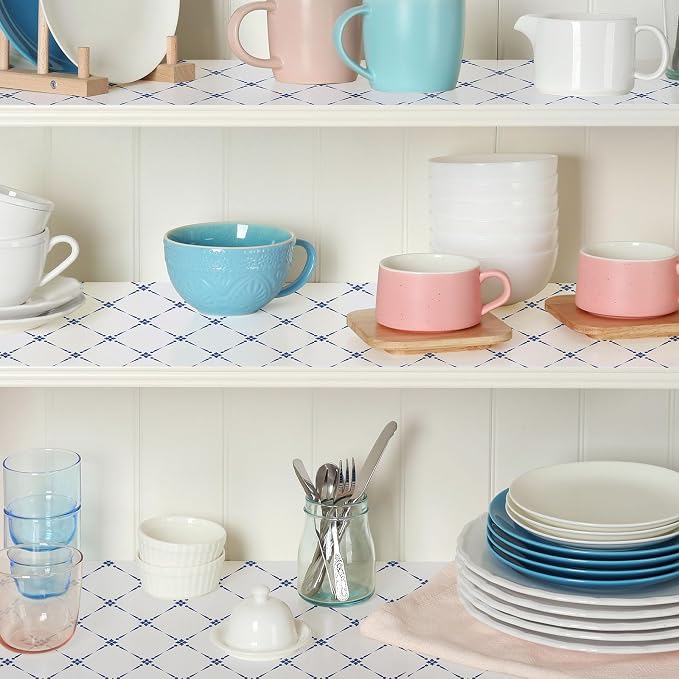 Drawer Shelf and Cabinet Liner, Thick Strong Grip,Shelf Liners Non-Adhesive Liners Protect Kitchen Cabinets and Cupboard, Bathroom Drawers,Under Sink Mat, 23.6IN X 20FT, Blue Stripe
