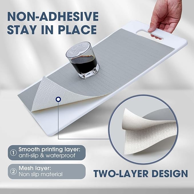 Drawer and Shelf Liner, Non-Slip Kitchen Cabinet Liners Non-Adhesive Thick Strong Grip Waterproof Washable Mats Protect Dresser Shelves Cupboard Bathroom Cabinets, Pure Gray, 24 in X 30 FT