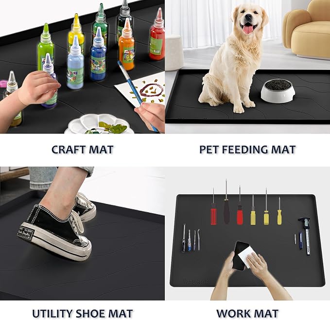 Premium Under Sink Mats for Kitchen Waterproof 34" x 22", Extra Thick Non-Slip Silicone Under Sink Liner Drip Tray, Raised Edge Under Sink Cabinet Mat ,Prevent Drips, Leaks, Spills,Black