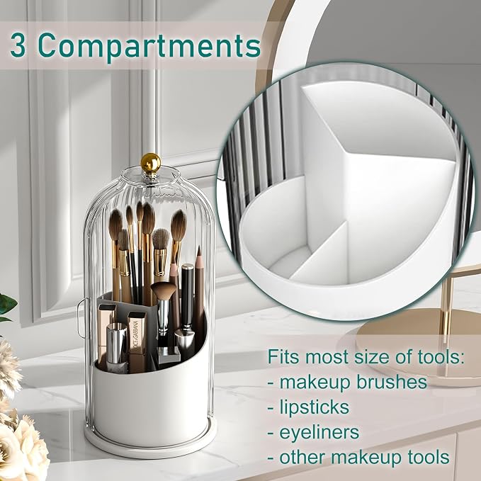 GAXmi Makeup Brush Holder with Lid Rotating Cosmetic Organizer, Transparent | 360 Rotation, Waterproof, Dustproof, Moistureproof