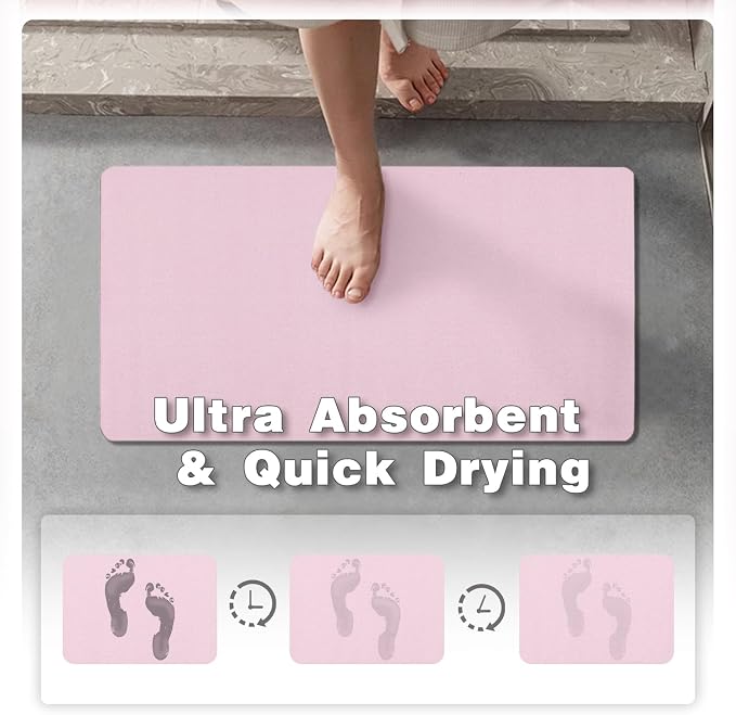 TYUU Toilet Rug, Thin Toilet Rugs U Shaped Washable Non Slip Absorbent Quick Dry Low Pile Toilet Mat, 20"x24" U Shape Pink