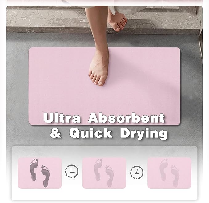 TYUU Pink Bath Mat, Bathroom Rugs Non Slip Washable Thin Absorbent Quick Dry Bath Mat Fits Under Door Bathroom Floor Mat Perfect for Bath, Shower, or Sink 17"x59" Pink