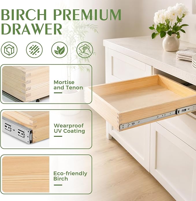 Wooden Pull Out Cabinet Organizer for Kitchen Fully Assembled 18" W x 21" D x 3" H Solid Wood Drawer with Soft Close Slides Bottom or Side Mount for Pantry Bathroom Bedroom Dining Room Storage