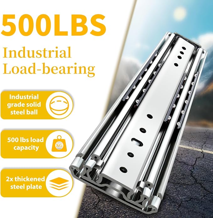 Heavy Duty Drawer Slides Full Extension Runners 12 14 16 18 20 22 24 26 28 30 32 34 36 38 40 44 48 52 56 60 Inch Side Mount Rails for Drawer Capacity 486lb 1 Pair