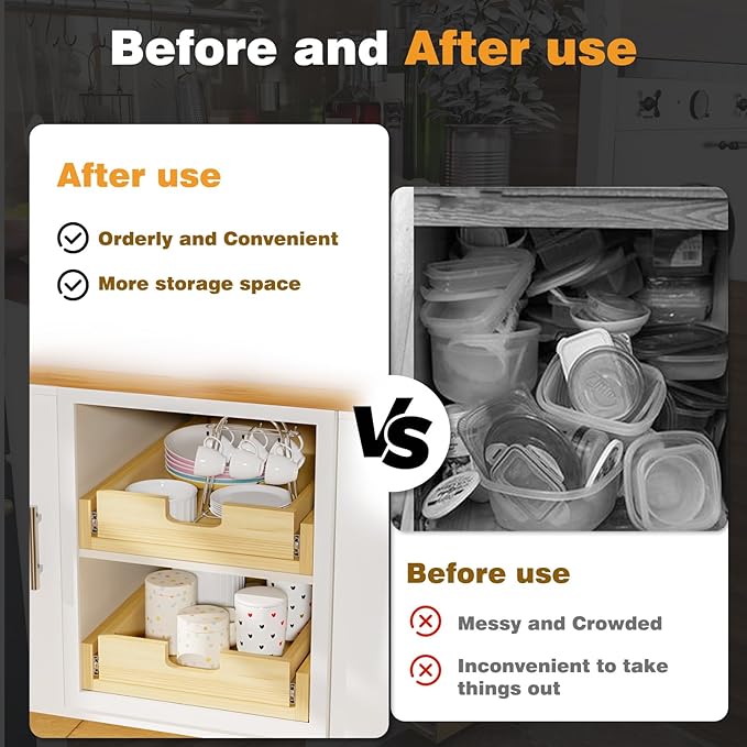 Pull Out Cabinet Organizer, 26''W×21''D Sliding Drawers for Cabinets, Soft Close Slide Out Wooden Pull out Drawers, Base Cabinet Organization for Kitchen, Pantry, Bathroom