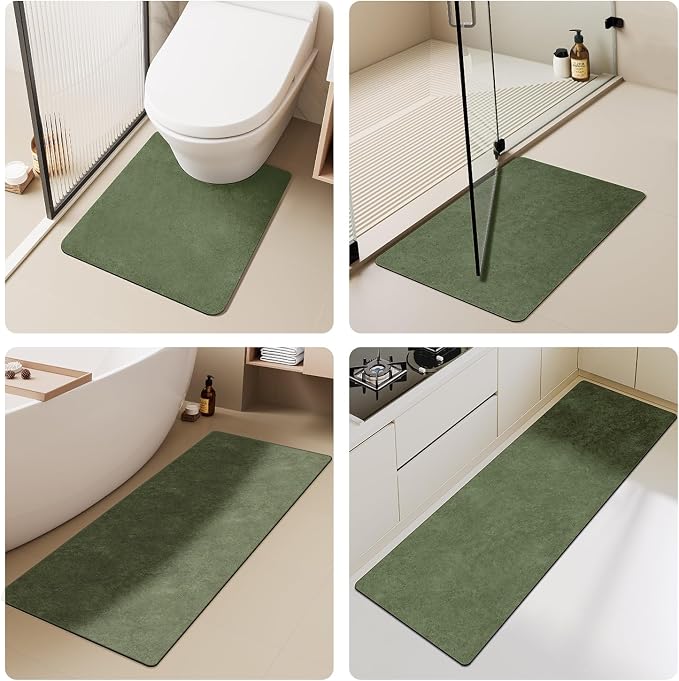 TYUU Bathroom Mat Quick Dry, Bathroom Rugs Non Slip Washable Thin Absorbent Bath Mat Fits Under Door Bathroom Floor Mat Perfect for Bath, Shower, or Sink 20"x30" Sage Green