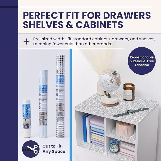 Adhesive Shelf Liner — Waterproof Felt Cabinet Liner & Contact Paper for Kitchen Organization — Soft Glide Drawer Liners, Under Sink Mat & Shelf Covers (Crosshatch, 19.5in x 6ft, 2-Pack)