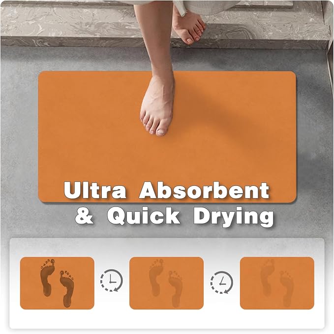 TYUU Bathroom Mat Quick Dry, Bathroom Rugs Non Slip Washable Thin Absorbent Bath Mat Fits Under Door Bathroom Floor Mat Perfect for Bath, Shower, or Sink 17"x59" Orange