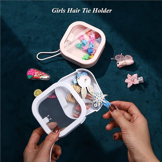 2pcs Hair Tie Organizer Boxes,Small Portable Holder Can Be Stackable Or Hung On The Wall,Best for Ties Storage or Small Items on Desktop, Pink&White