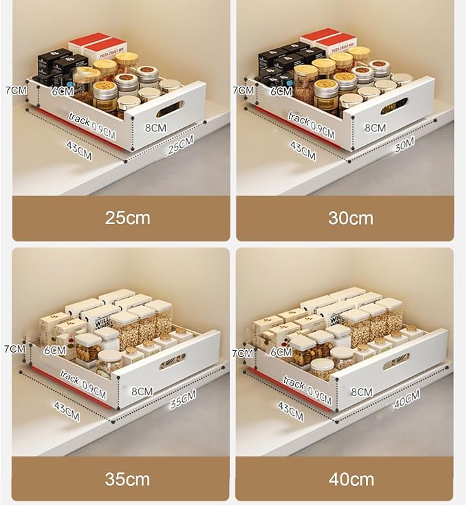 Slide Out Drawer Storage Shelves For Cupboard Cabinet,Extendable Sliding Drawer,No Need Drill and Nailing,for Pantry and Bathroom Vanity,with Adhesive Nano Film. ( Color : White , Size : 40*43*7cm )